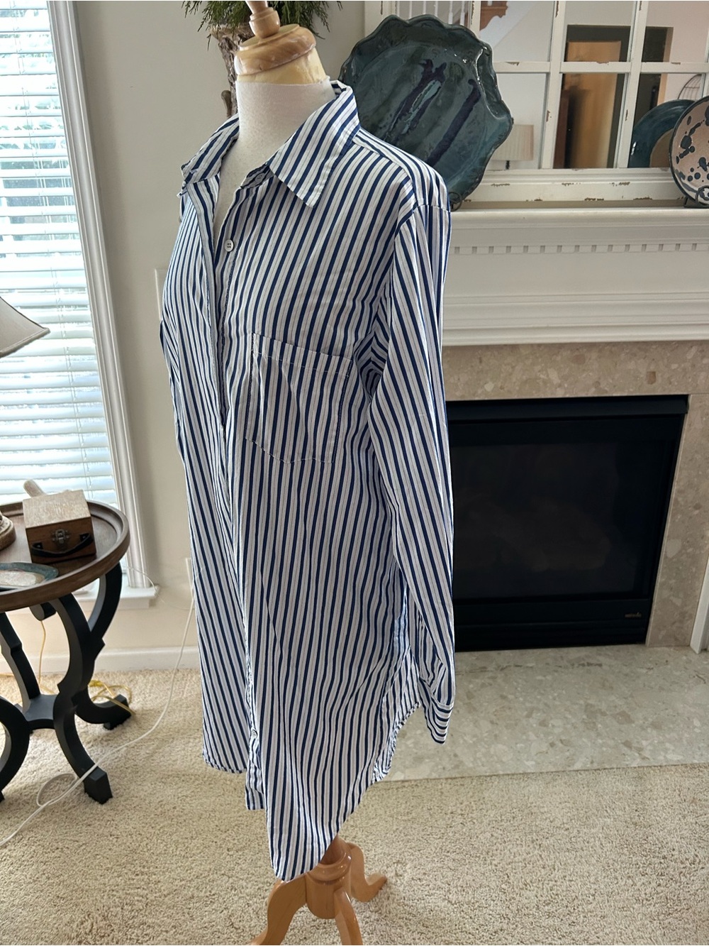 Karen Kane Navy and White Striped Button-Front Shirt Dress - Picture 5 of 8